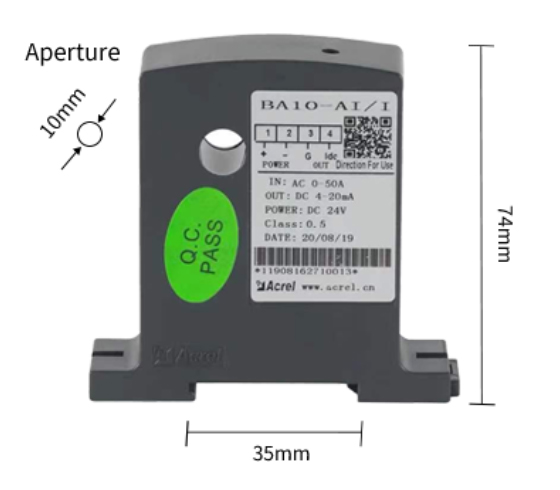 dimension of BA10 current transducer